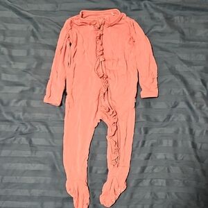 Posh Peanut Ruffled Footie in Coral Pink